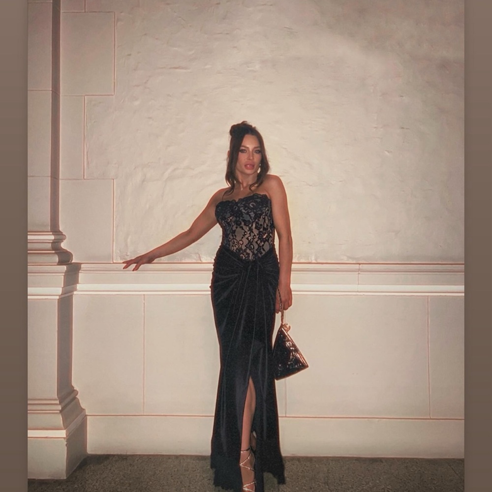 Retrofete black corset velvet gown